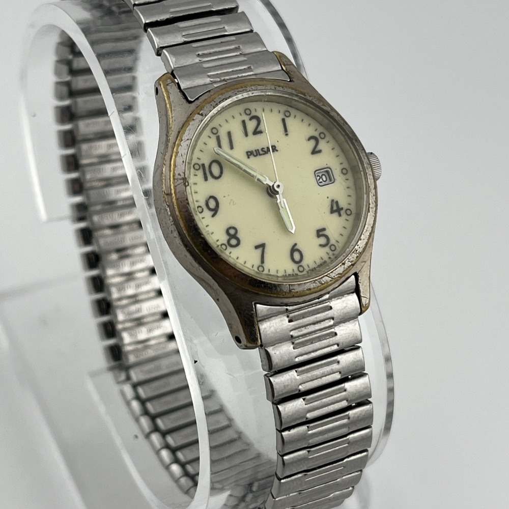 Pulsar Watch Women 26mm Case Silver Stretch Band V782-0320 New Battery